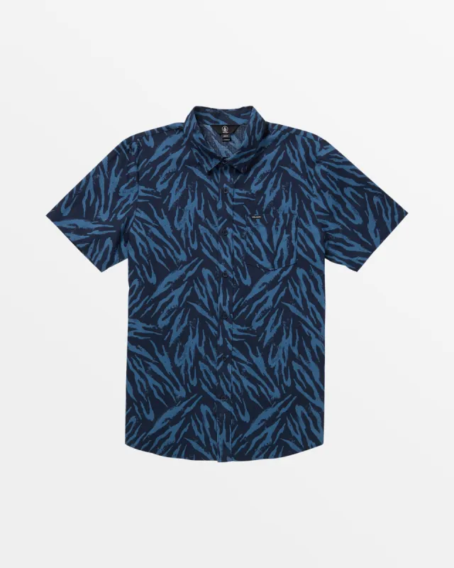Warbler Short Sleeve Woven Top - Navy Paint sold by Volcom