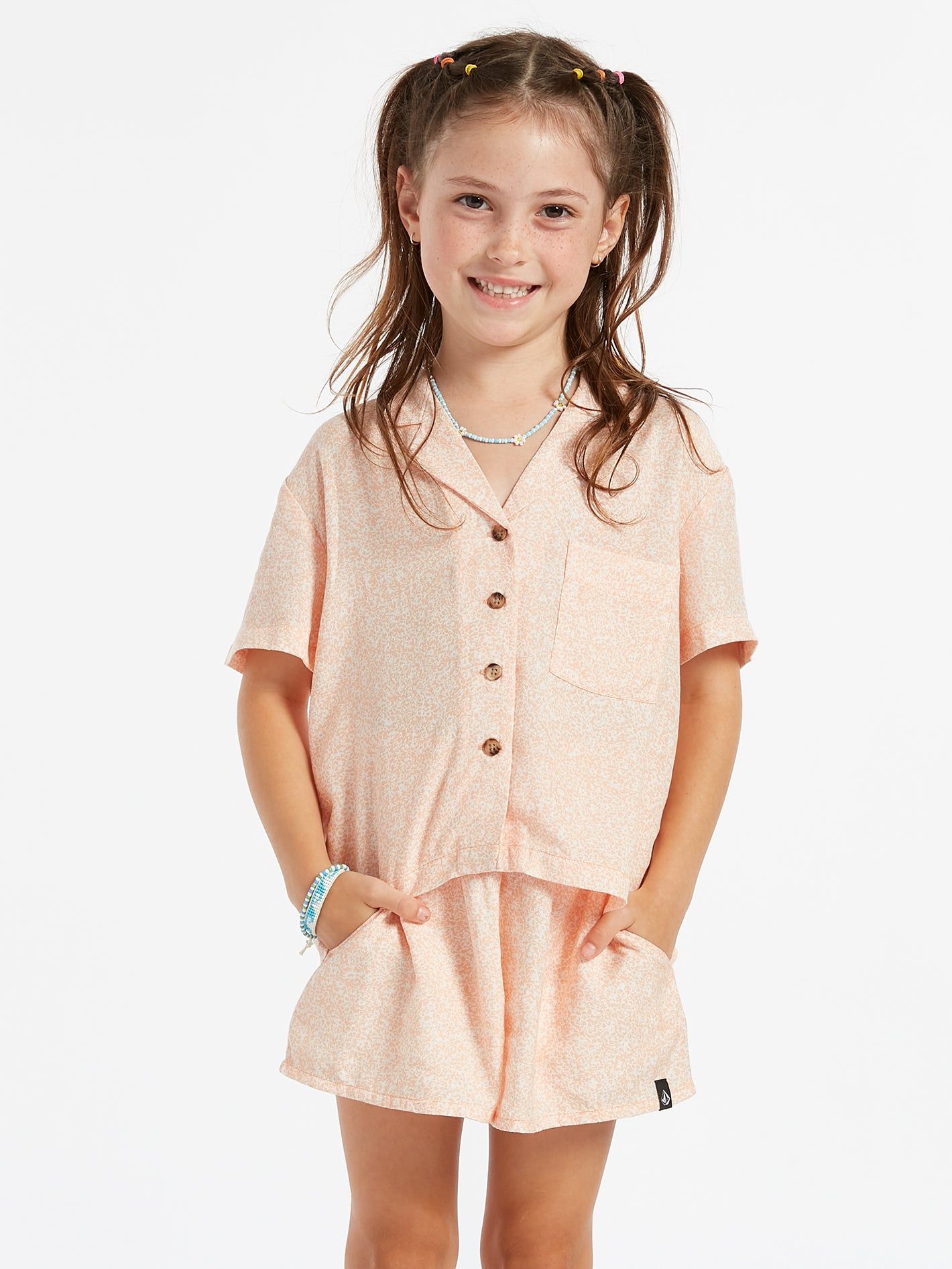 Girls Static Bloom Short Sleeve Top - Hazey Pink sold by Volcom