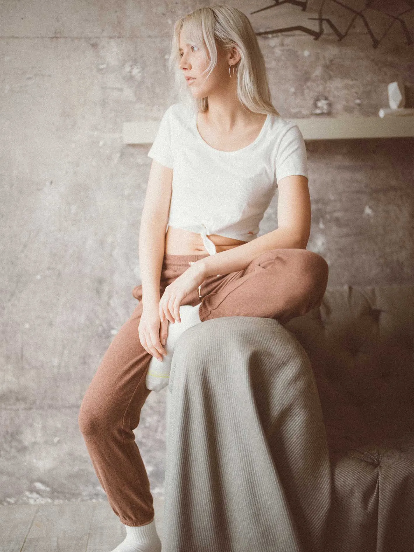 Lived in Lounge Rib Tie Front Short Sleeve Shirt - Star White sold by Volcom