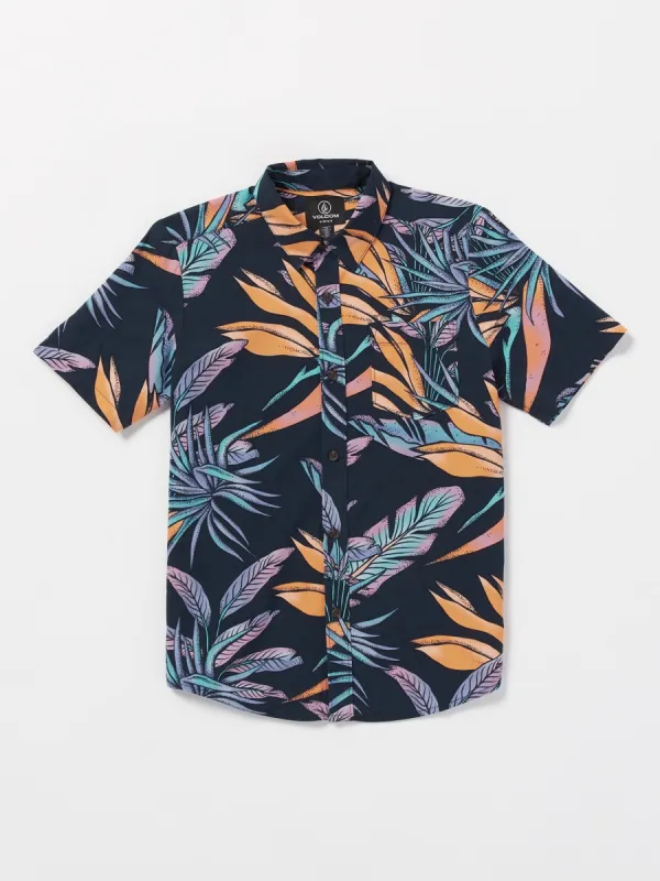 Big Boys Indo Spray Floral Woven Short Sleeve Shirt - Navy sold by Volcom