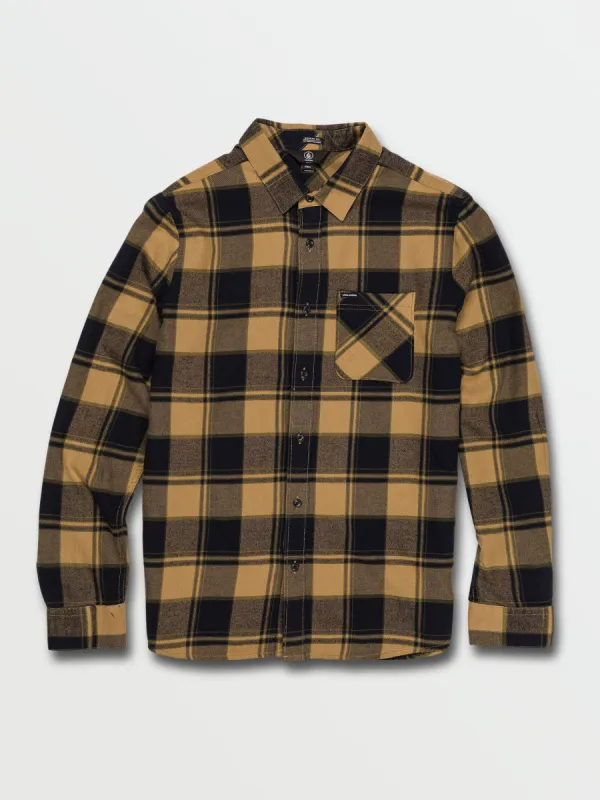 Caden Plaid Long Sleeve Flannel - Dark Khaki sold by Volcom