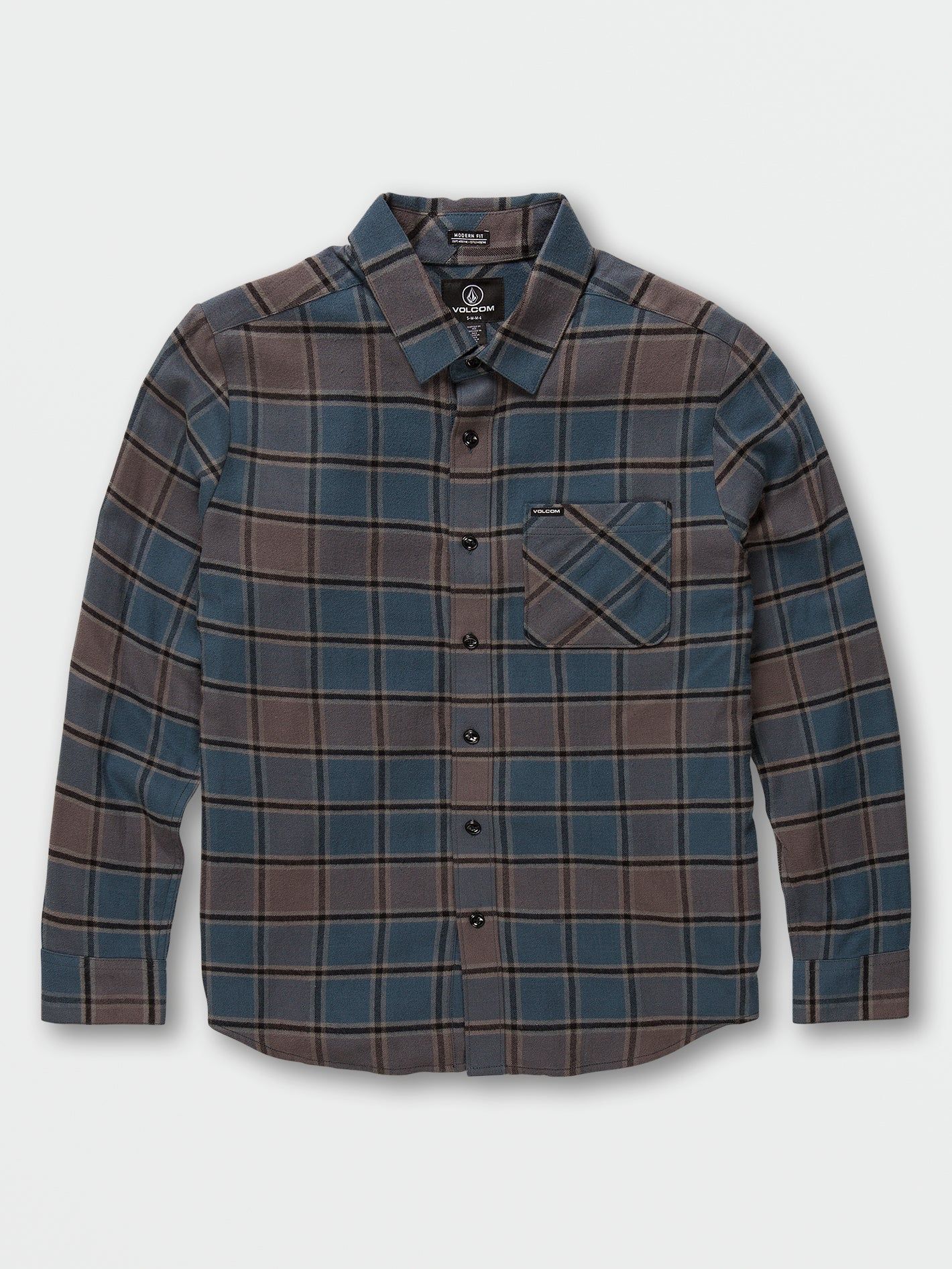 Little Boys Caden Plaid Long Sleeve Flannel - Marina Blue sold by Volcom