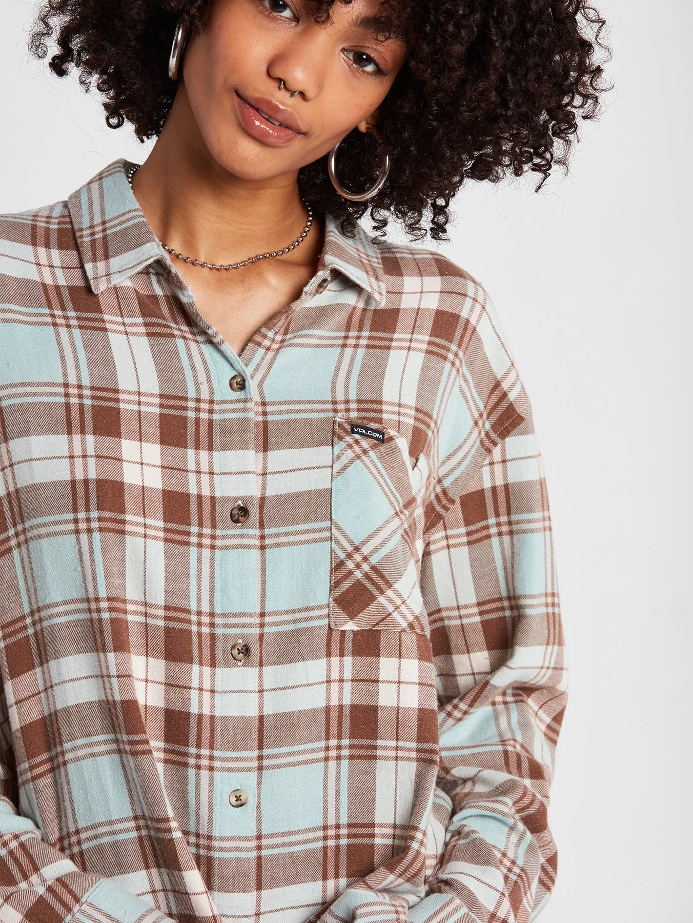Plaid To Meet You Long Sleeve Flannel - Blue Fog sold by Volcom product image thumbnail 5