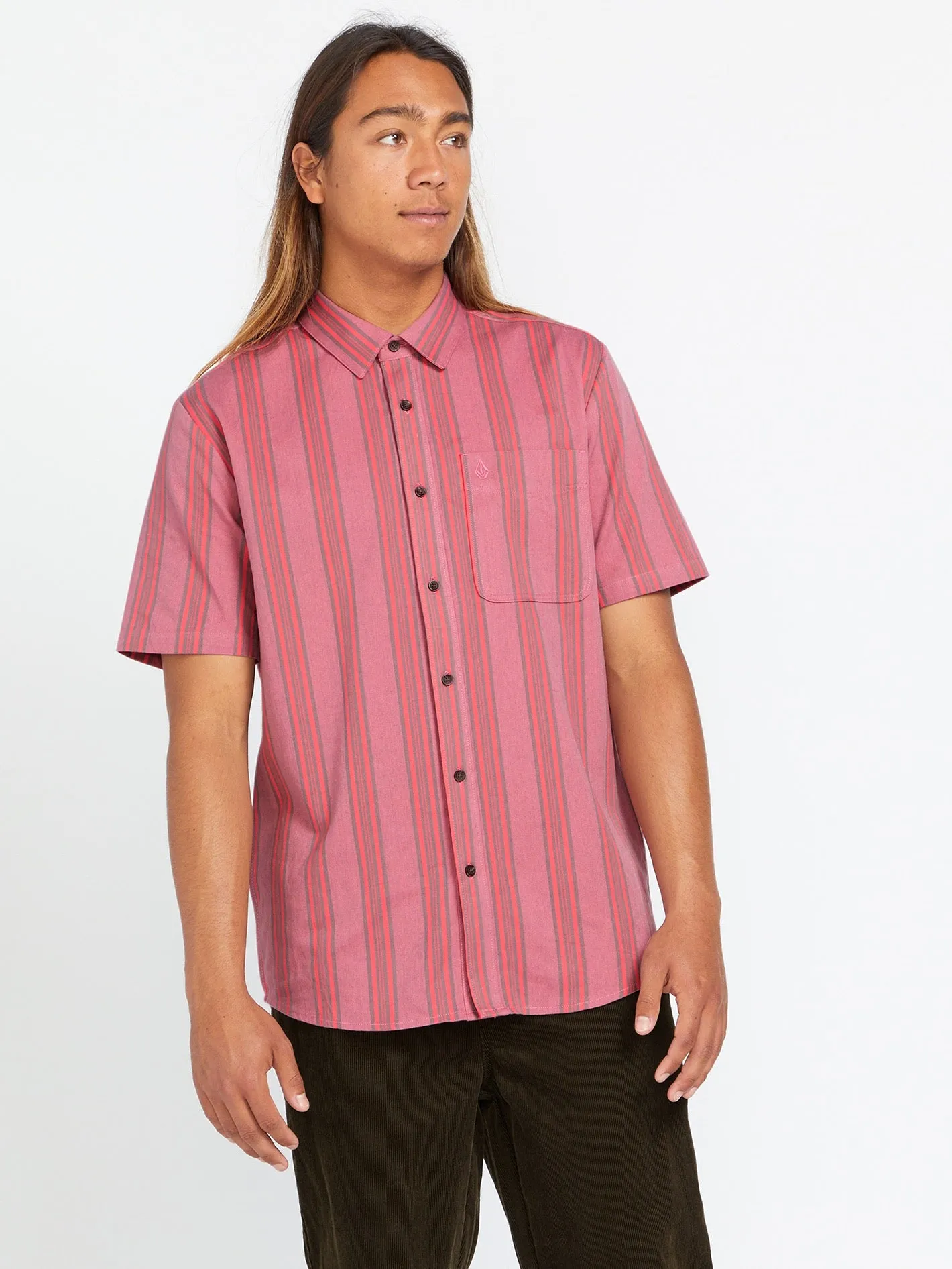 Newbar Stripe Short Sleeve Shirt - Washed Ruby sold by Volcom