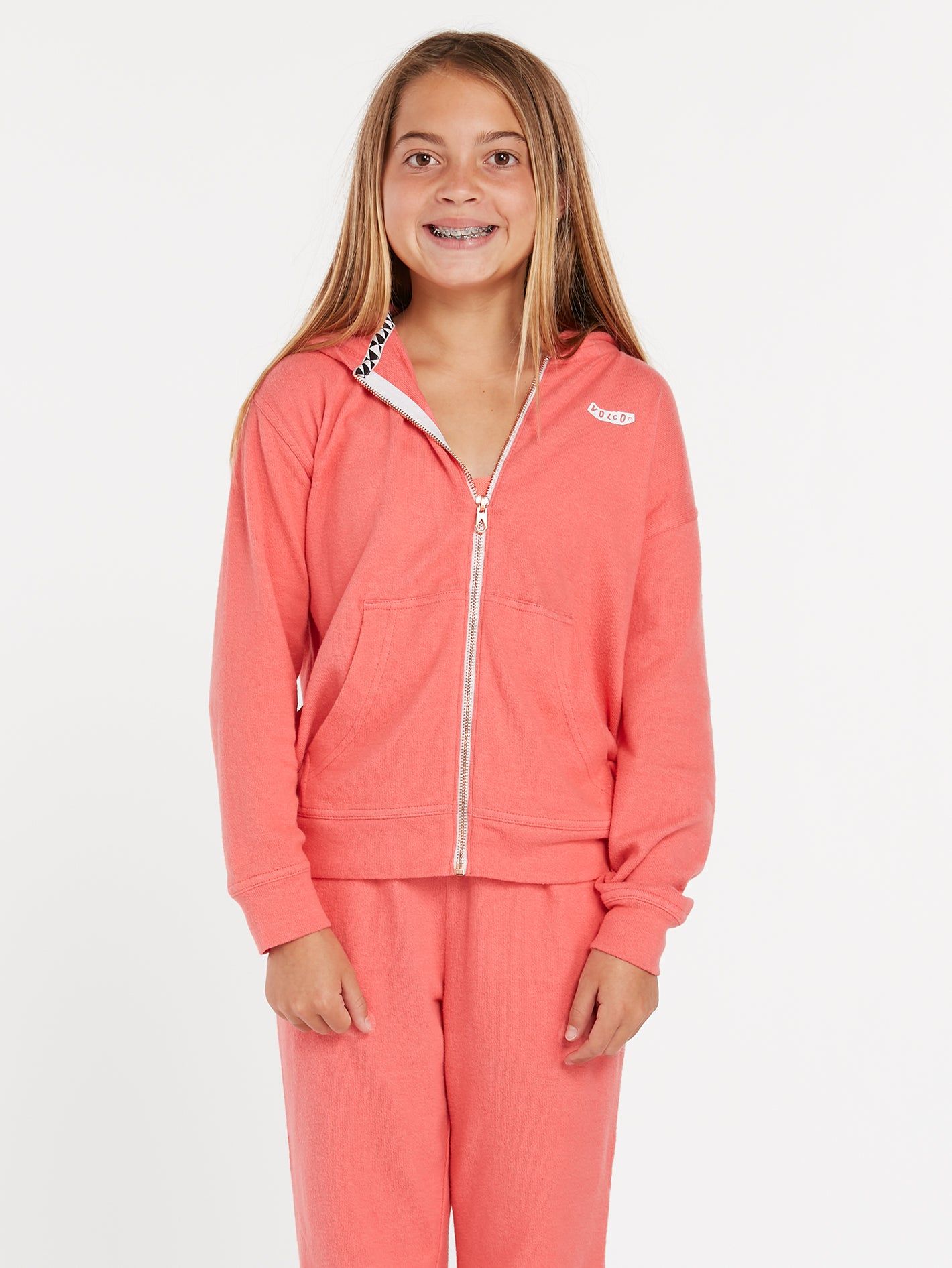 Girls Lived In Lounge Zip Sweatshirt - Electric Coral sold by Volcom