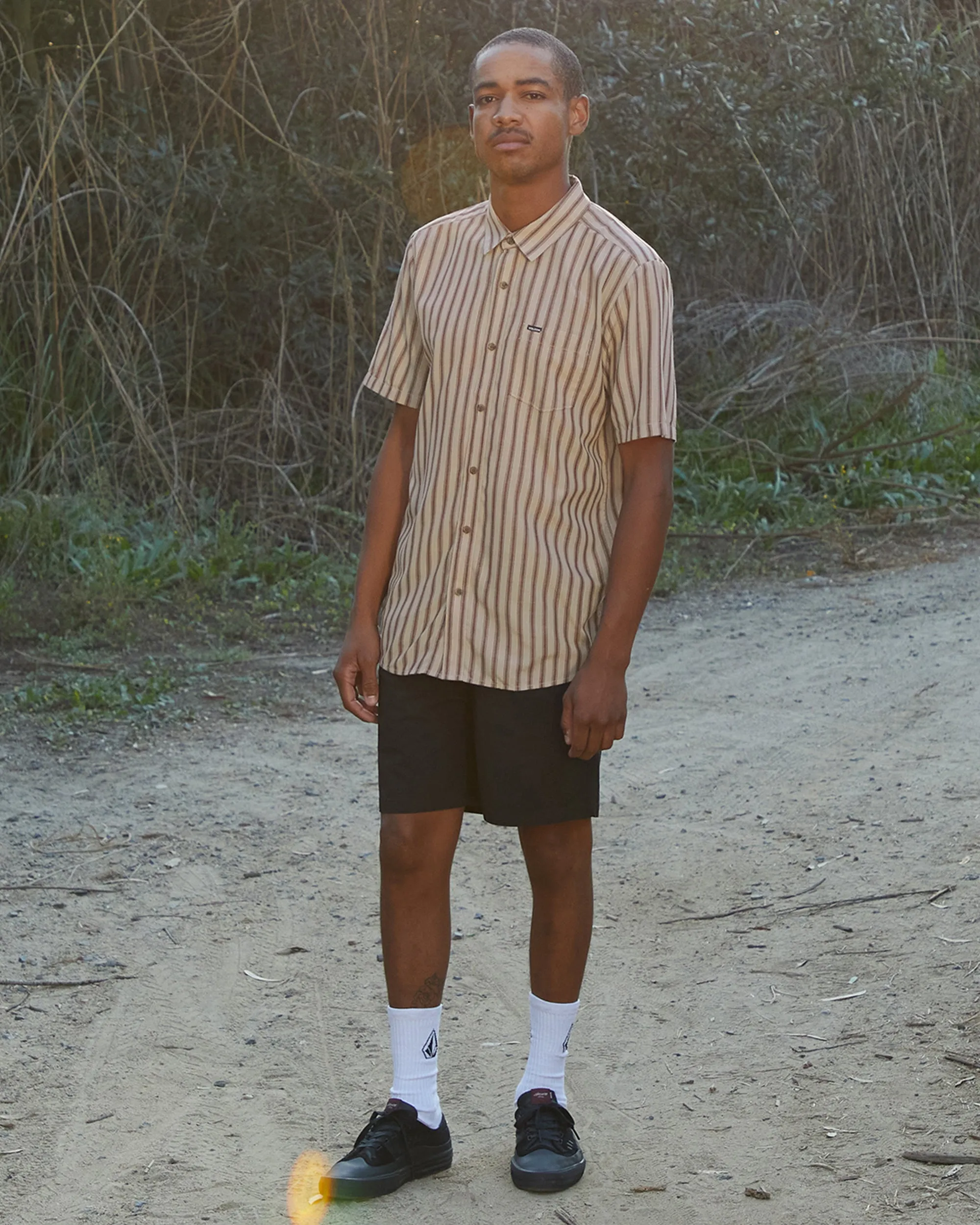 Arvostripe Woven Short Sleeve Shirt - Light Khaki sold by Volcom
