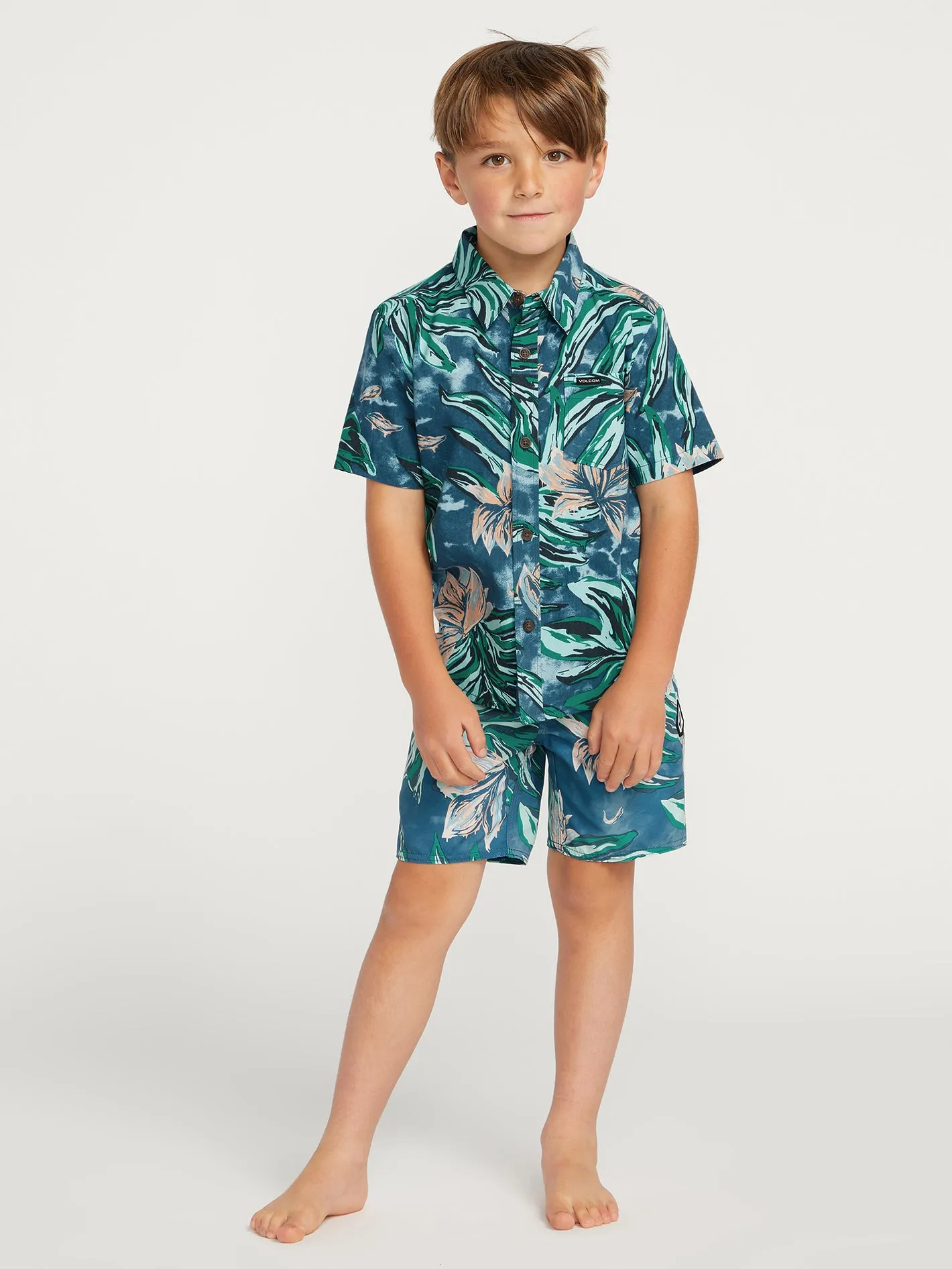 Little Boys Marble Floral Short Sleeve Shirt - Aged Indigo sold by Volcom product image thumbnail 2