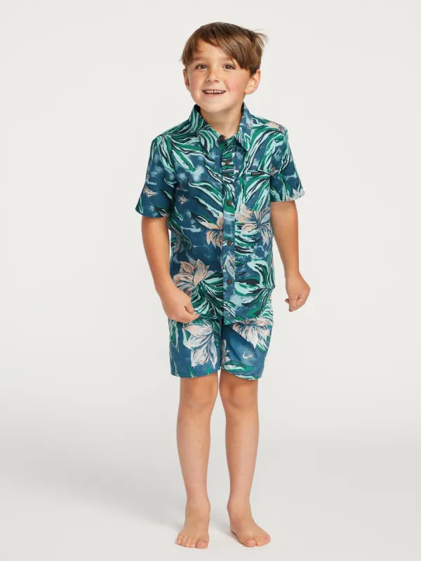 Little Boys Marble Floral Short Sleeve Shirt - Aged Indigo sold by Volcom