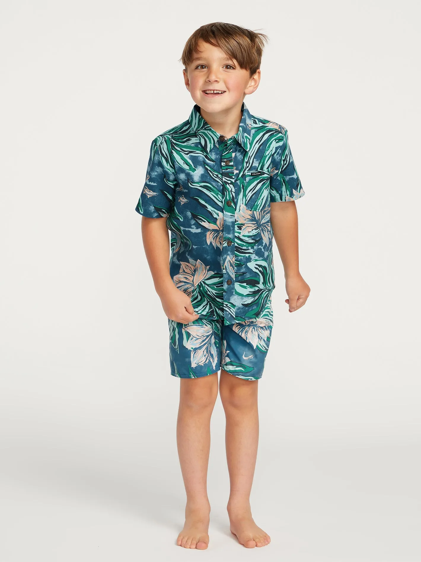 Little Boys Marble Floral Short Sleeve Shirt - Aged Indigo sold by Volcom