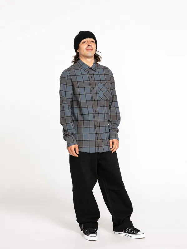 Caden Plaid Long Sleeve Flannel - Marina Blue sold by Volcom