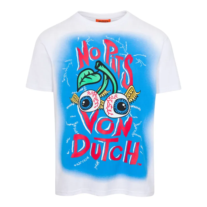 No Pits Blue on White SS Tee made by Von Dutch