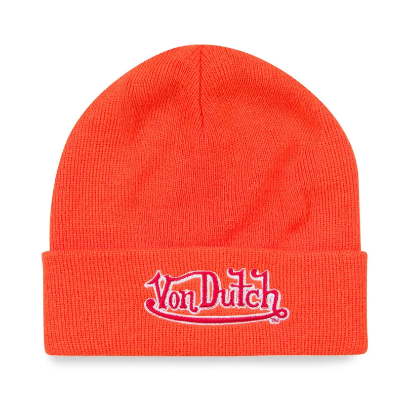 Orange Logo Beanie made by Von Dutch
