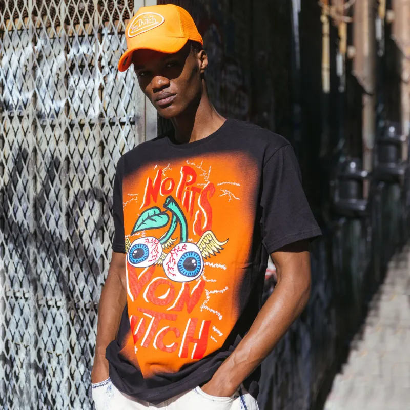 No Pits Orange on Black SS Tee made by Von Dutch