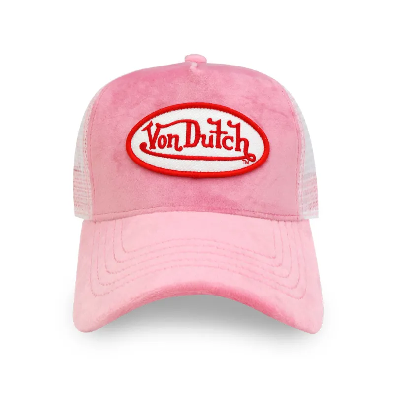 Pink Crush Velvet Trucker sold by Von Dutch