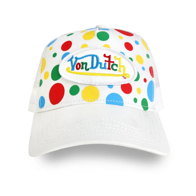 White Polka Dot Trucker Hat sold by Von Dutch