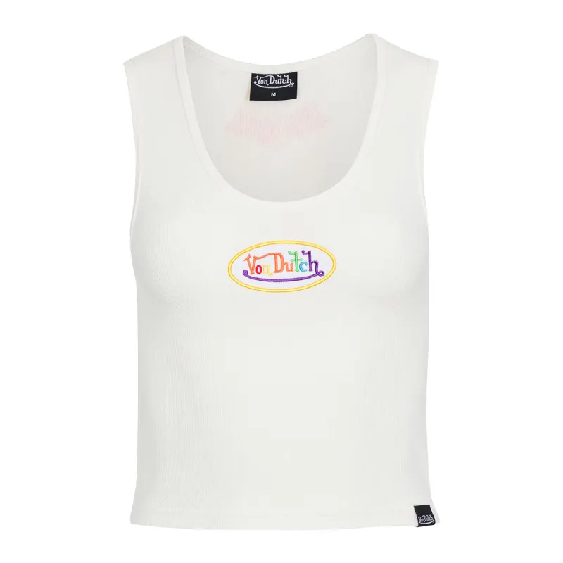 Rainbow Logo White Crop Tank sold by Von Dutch