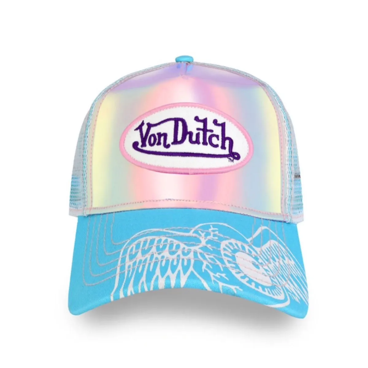 NWT Von Dutch Pastel Holographic Trucker Cap Wing Graphic Unisex Kids Classic Trucker Hat - Purple Wings | Von Dutch main image 4
