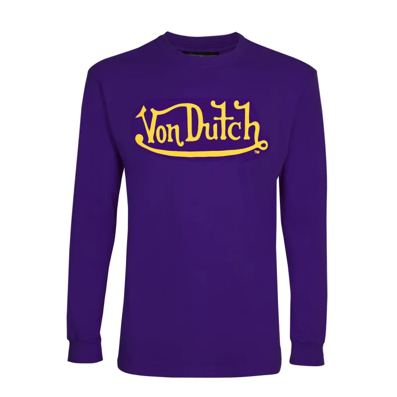 Purple With Gold Classic Wordmark Long Sleeve Tee sold by Von Dutch