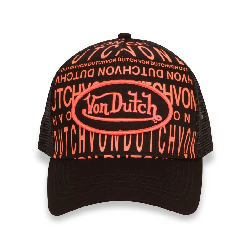 Monogram Black & Orange Trucker sold by Von Dutch