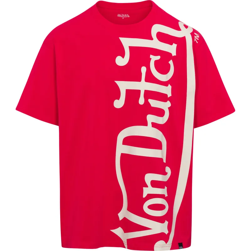 Red & Off-White Vertical Logo SS Tee sold by Von Dutch