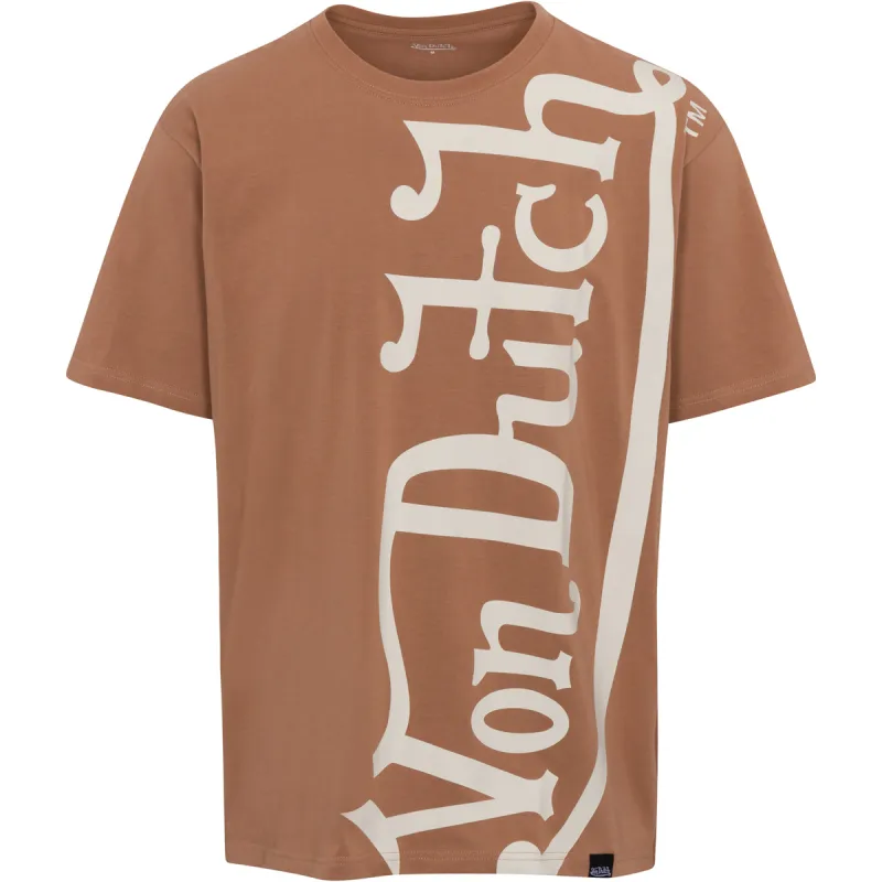 Taupe & Off-White Vertical Logo SS Tee sold by Von Dutch