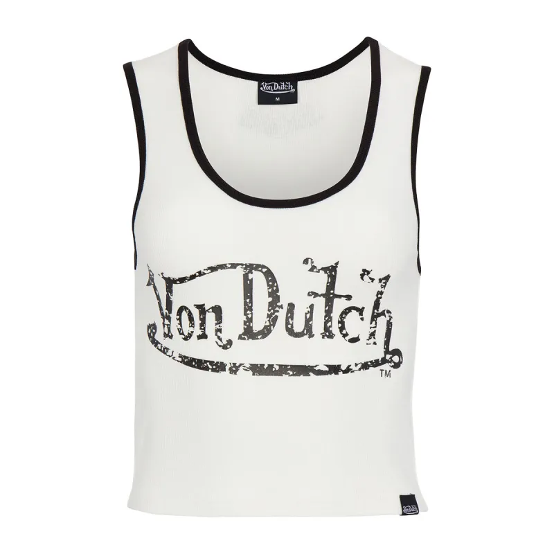 Black on White Distressed Logo Crop Tank made by Von Dutch