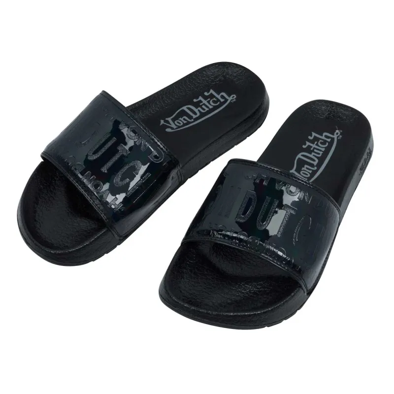 Women's Black Onyx Reflective Slides sold by Von Dutch