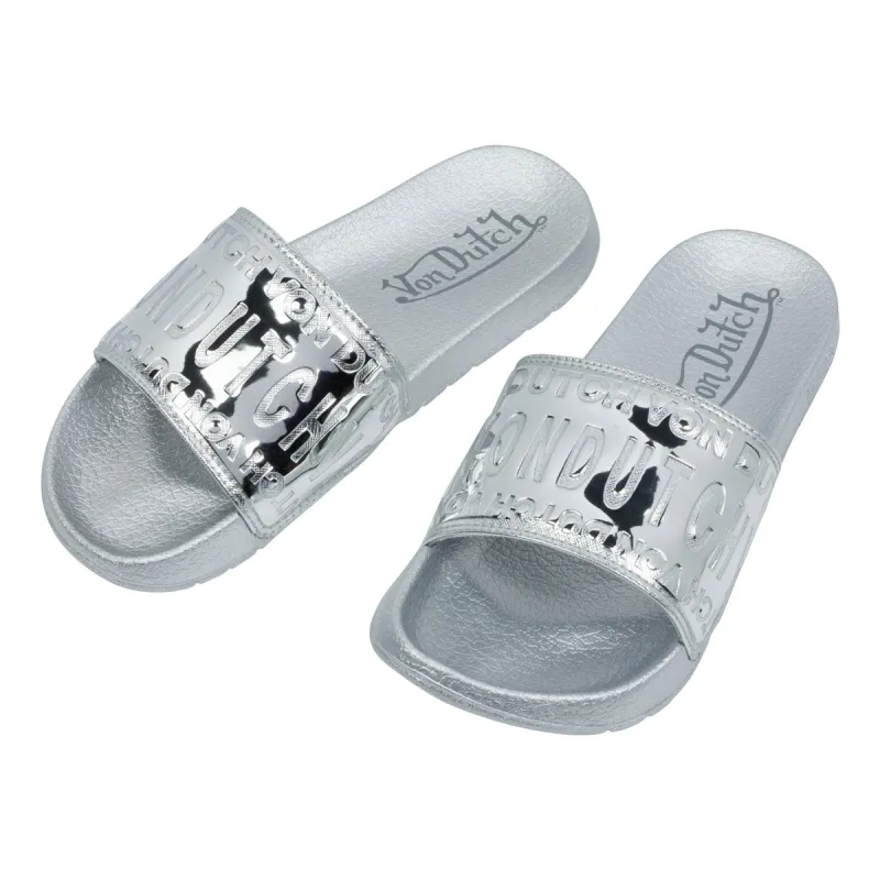 Women's Silver Foil Reflective Slides sold by Von Dutch
