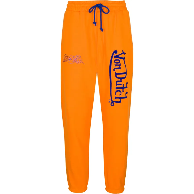 Orange with Royal Purple Velvet Wordmark Jogger made by Von Dutch