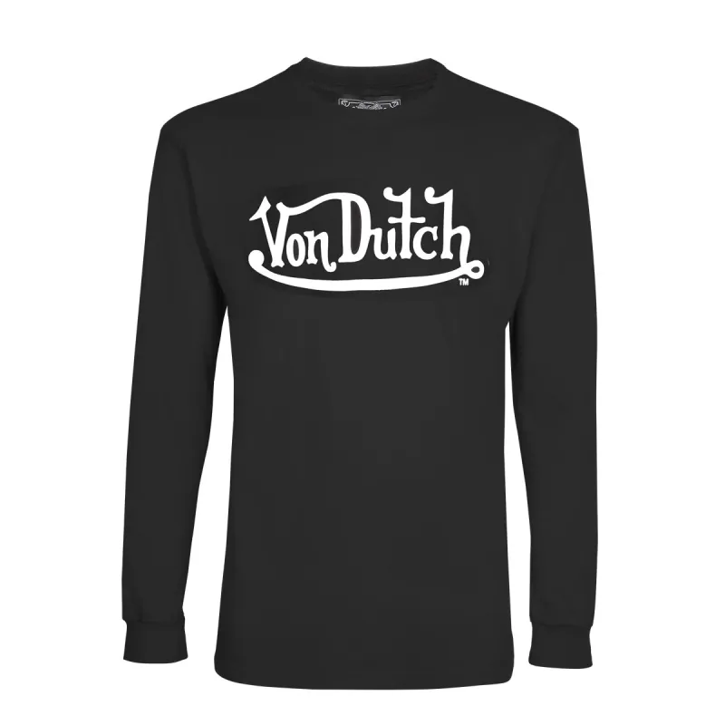 Black With White Classic Wordmark LS Tee sold by Von Dutch