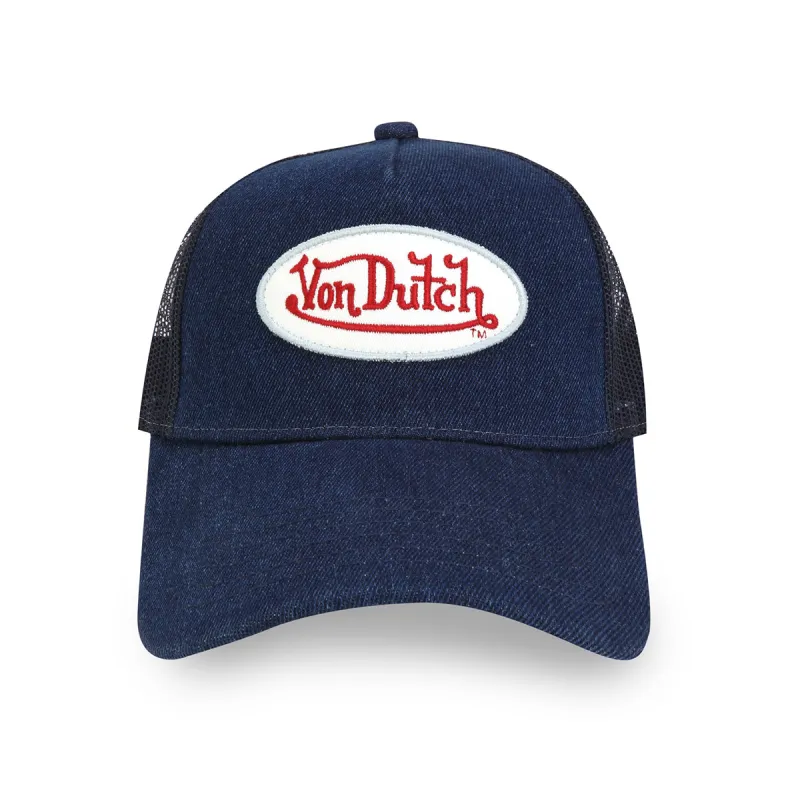 BLUE DENIM WHITE RED LOGO TRUCKER sold by Von Dutch