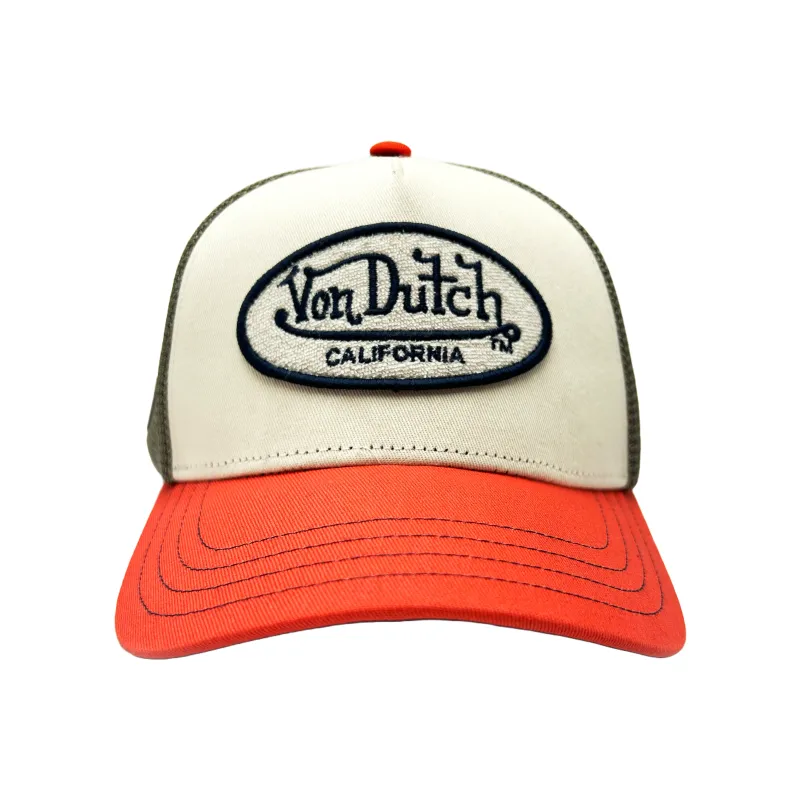 Tan and Orange Terry Logo Classic Trucker Hat sold by Von Dutch