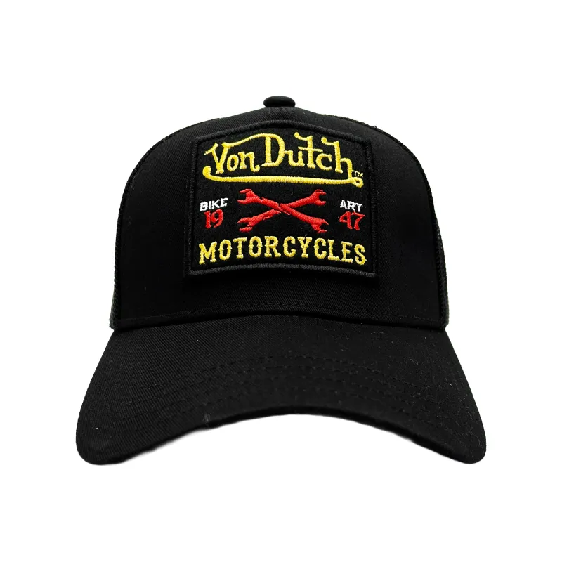 Von Dutch Black and Yellow Motorcyles Patch Trucker Hat sold by Von Dutch