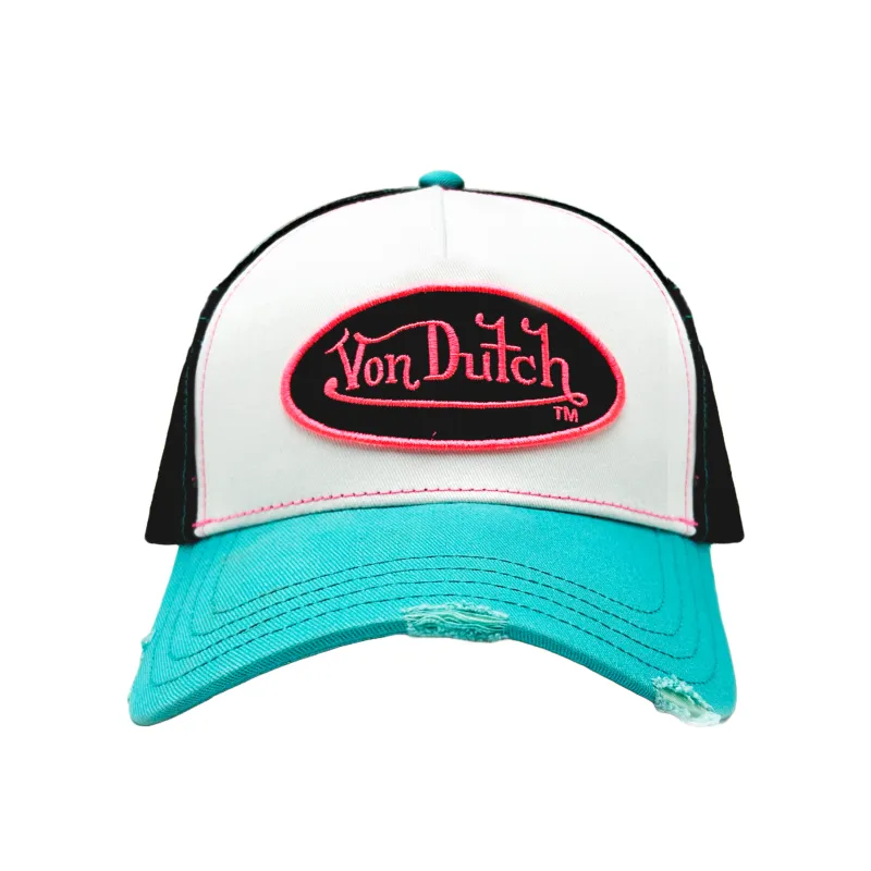Blue and Pink Classic Distressed Trucker Hat sold by Von Dutch