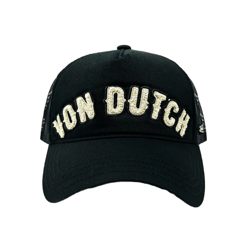 Von Dutch Black and White Curved Terry Logo Trucker Hat sold by Von Dutch