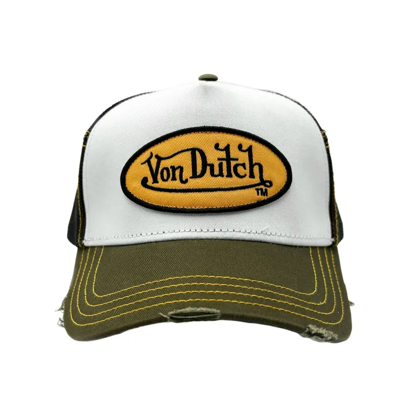 Olive and Yellow  Classic Distressed Trucker Hat sold by Von Dutch