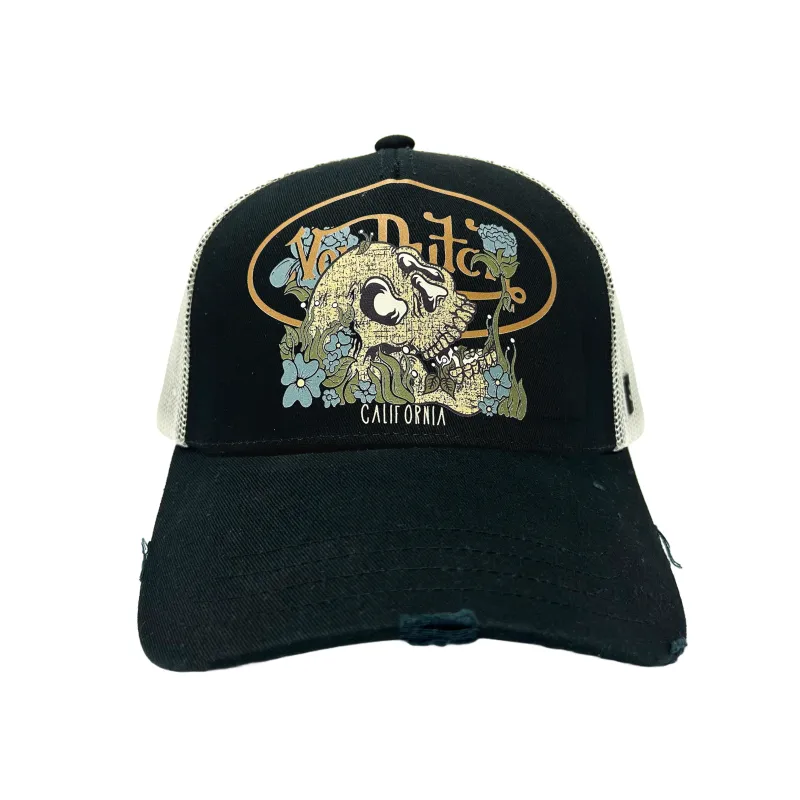 Black VERGE Distressed Trucker Hat made by Von Dutch