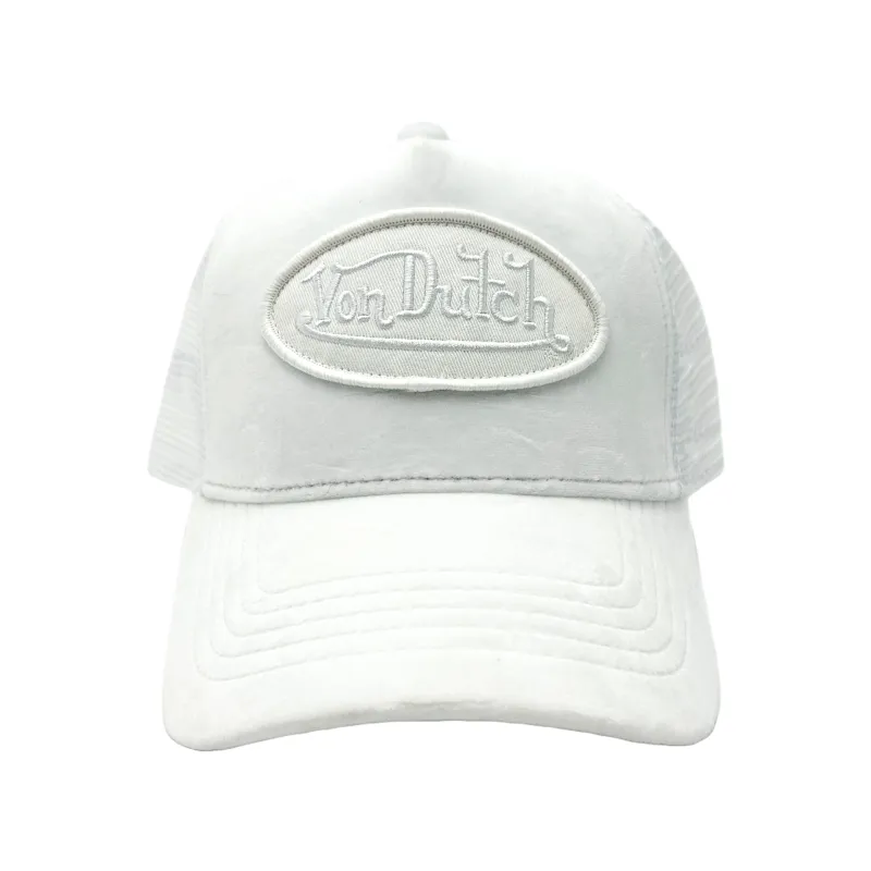 Triple White Velvet Trucker Hat sold by Von Dutch