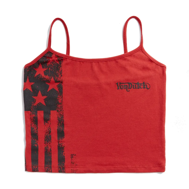 Red & Black Racing Spaghetti Top sold by Von Dutch