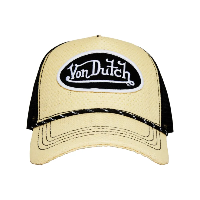 Black Straw Trucker Hat sold by Von Dutch