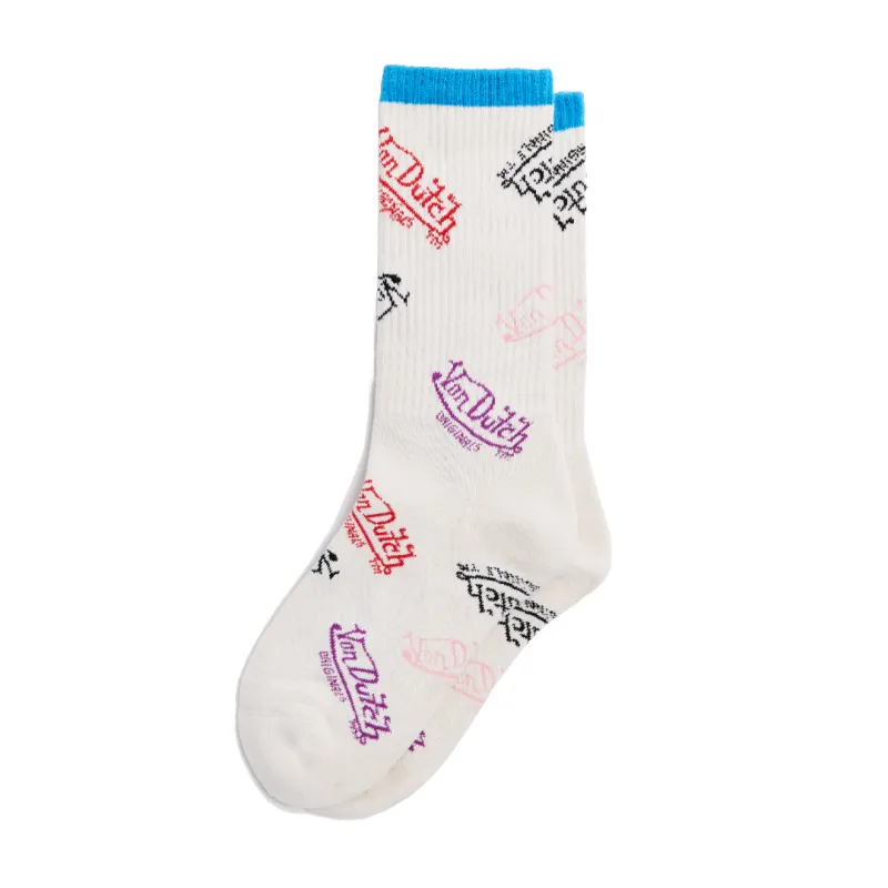 White Multi Logo Crew Socks made by Von Dutch