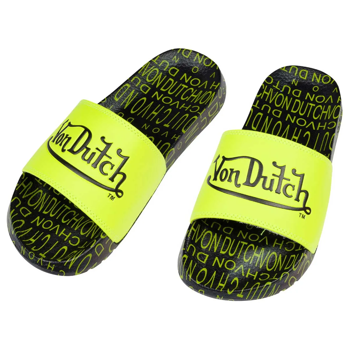 Women's Monogram Neon Yellow Slides sold by Von Dutch