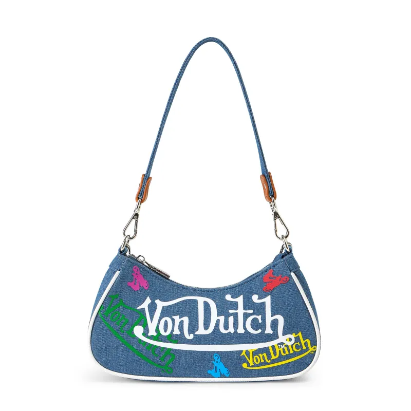 Green & Yellow Multi-Logo Denim Shoulder Bag sold by Von Dutch
