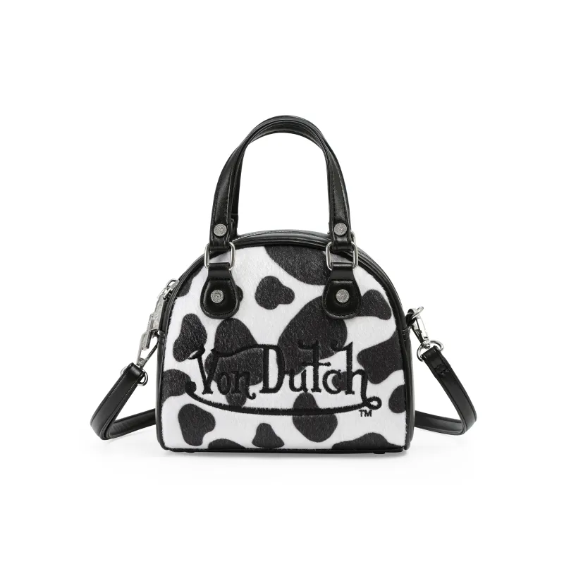 Von Dutch Mini Cow Print Bowling Bag - Black & White sold by Von Dutch