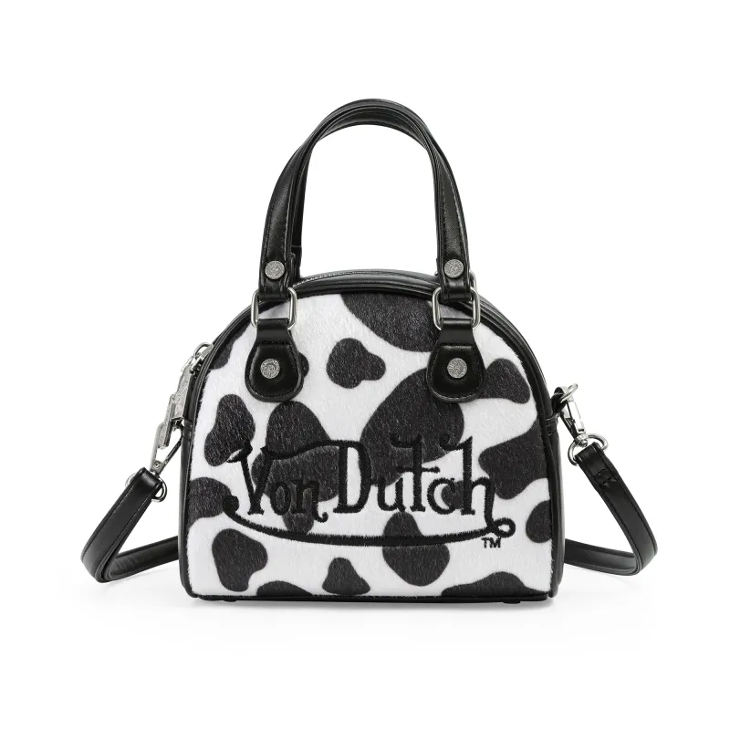 Von Dutch Black & White Cow Print Vegan Pony Hair Bowling Bag sold by Von Dutch