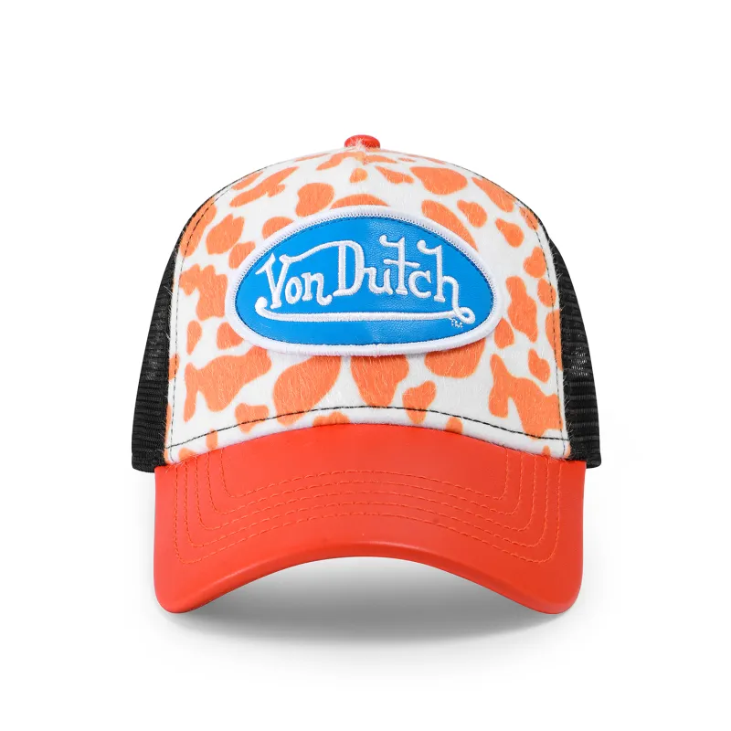Vegan Pony Hair Trucker Hat -Orange Cow Print sold by Von Dutch