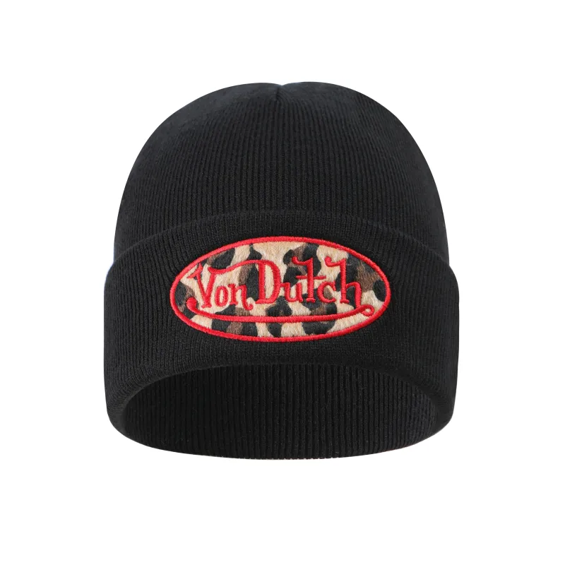 Red Leopard Patch Beanie made by Von Dutch