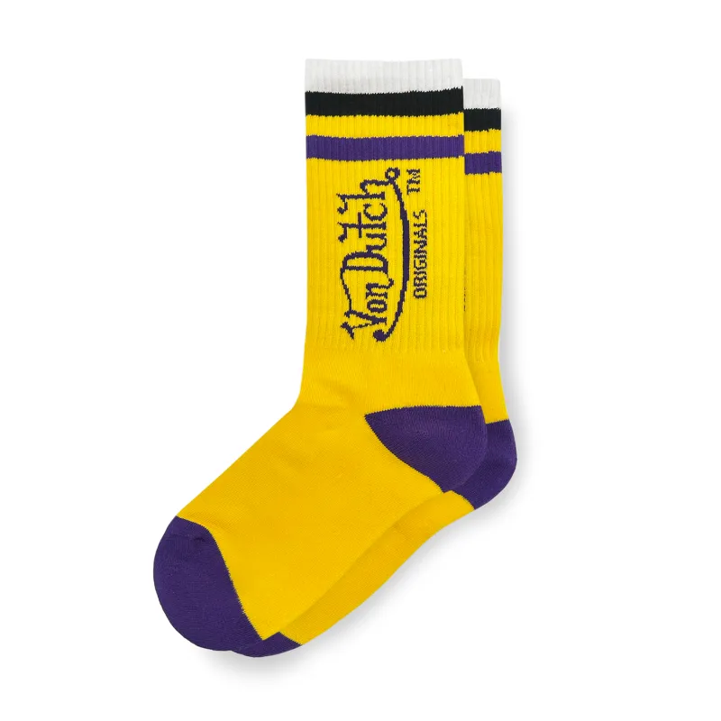 Yellow & Purple Crew Socks sold by Von Dutch