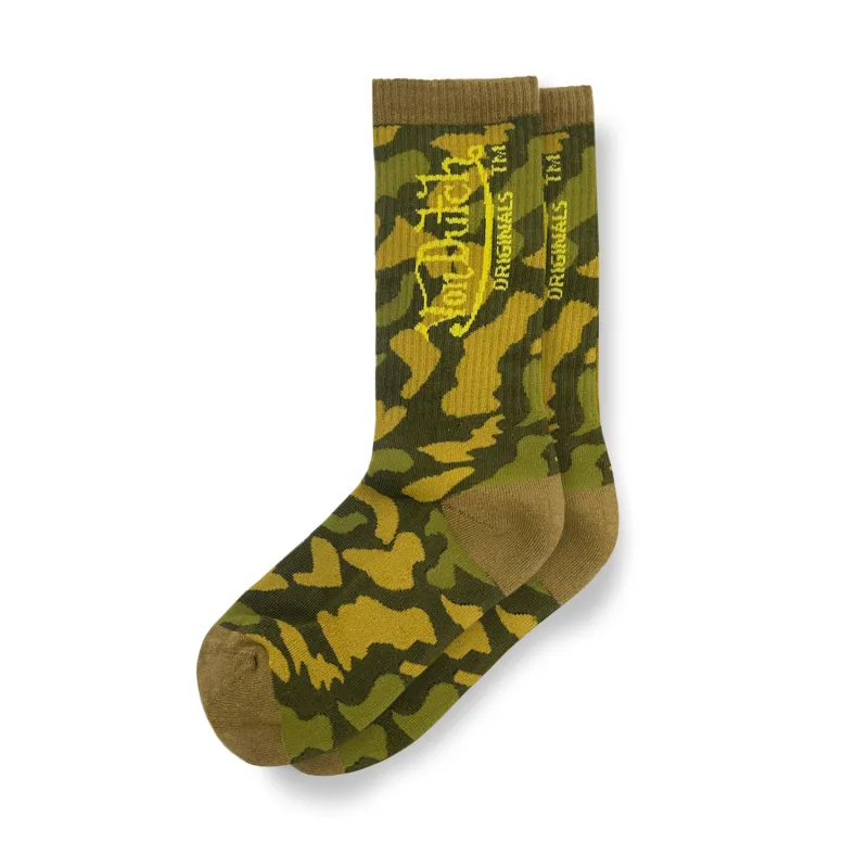 Dark Green Camo Crew Socks sold by Von Dutch