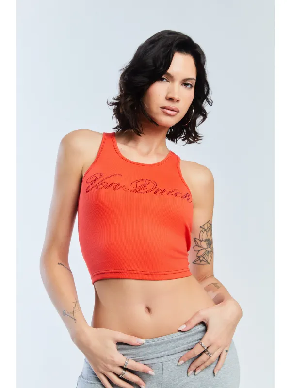 Rhinestone Cursive logo Tank - Red sold by Von Dutch